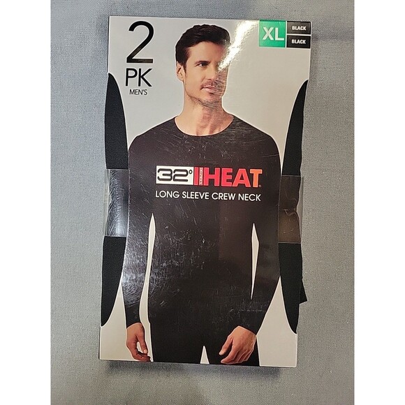 32 Degrees Heat Men’s XL Baselayer Long Sleeve Crewneck Black 2 Pack New - Picture 2 of 8